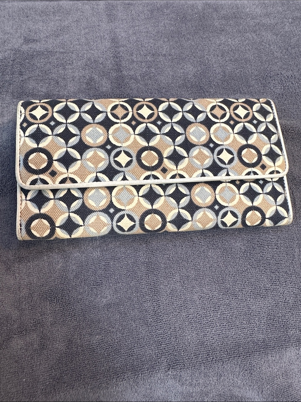Celine Blue & White Canvas & Leather Geometric Limited Edition Long Snap Wallet